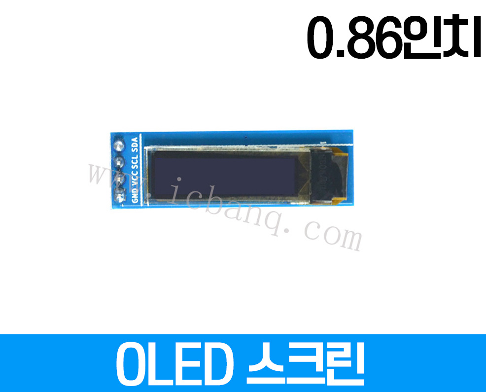 OLED 스크린, 0.86인치, 해상도 96x32mm, 크기:38x12mm, 드라이버 칩 SSD1316 인터페이스 IIC 4핀 전압 3.3V GPIO