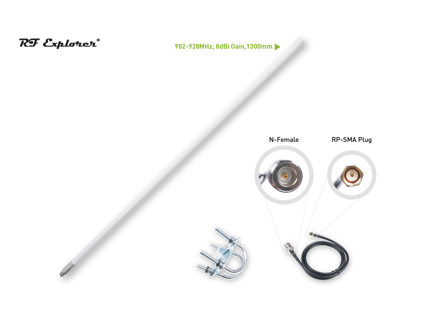 [318020693]LoRa Fiberglass Antenna Kit 902-928MHz 8dBi 1300mm RF Explorer RFELA-5/8X9